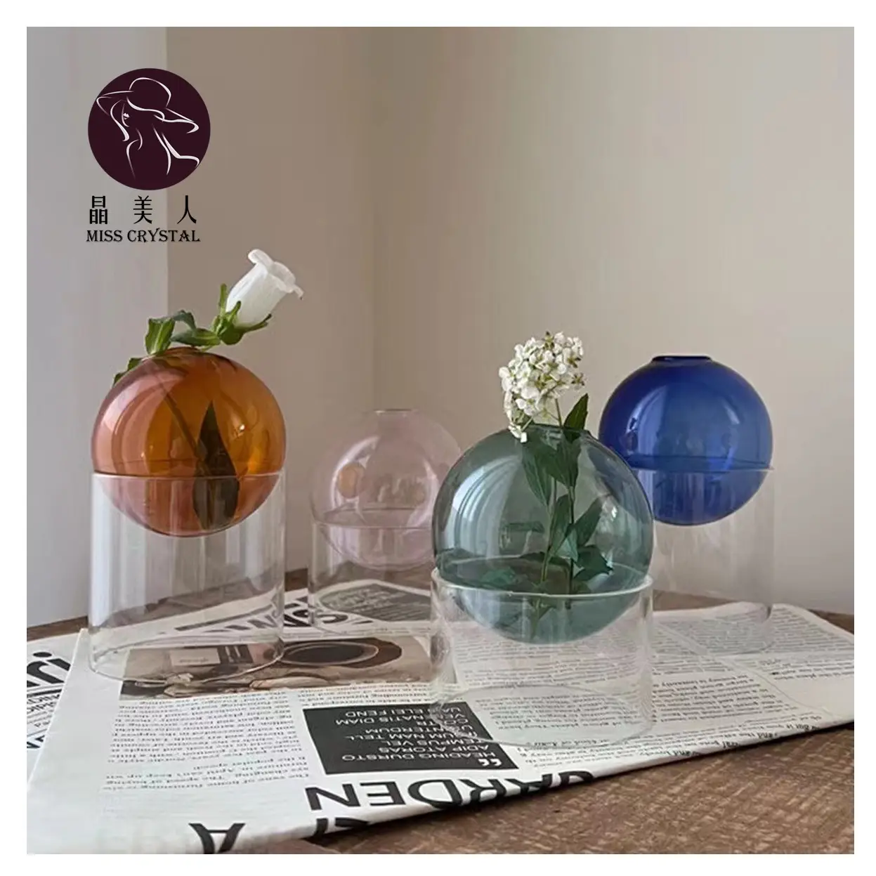 Piccoli vasi di gemme di vetro colorato vaso di vetro per pianta di denaro per fioriera idroponica da Studio per sala campioni