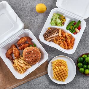 FULING 8 inç 9 inç 3 bölme kapaklı Bagasse gıda kapları tek kullanımlık şeker kamışı gitmek için konteyner biyobozunur - Product Image 5