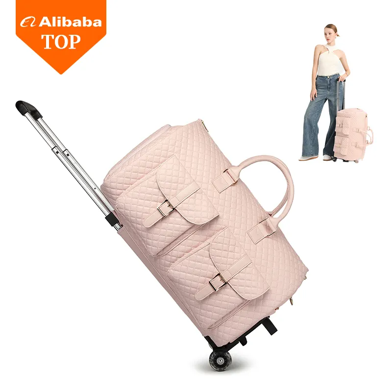 Factory trolley bag carry on durable travel duffel bag for women pink large capacity luggage with wheels