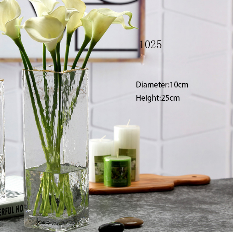 Gold Rim Square Glass Vase Crystal Glass Vase Bud Vase Glass Clear for Home Hotel Decoration