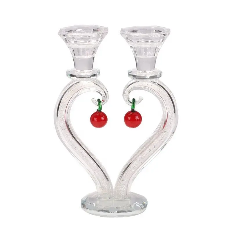 cheap heart shape Candlestick Crystal glass candle holder with diamond