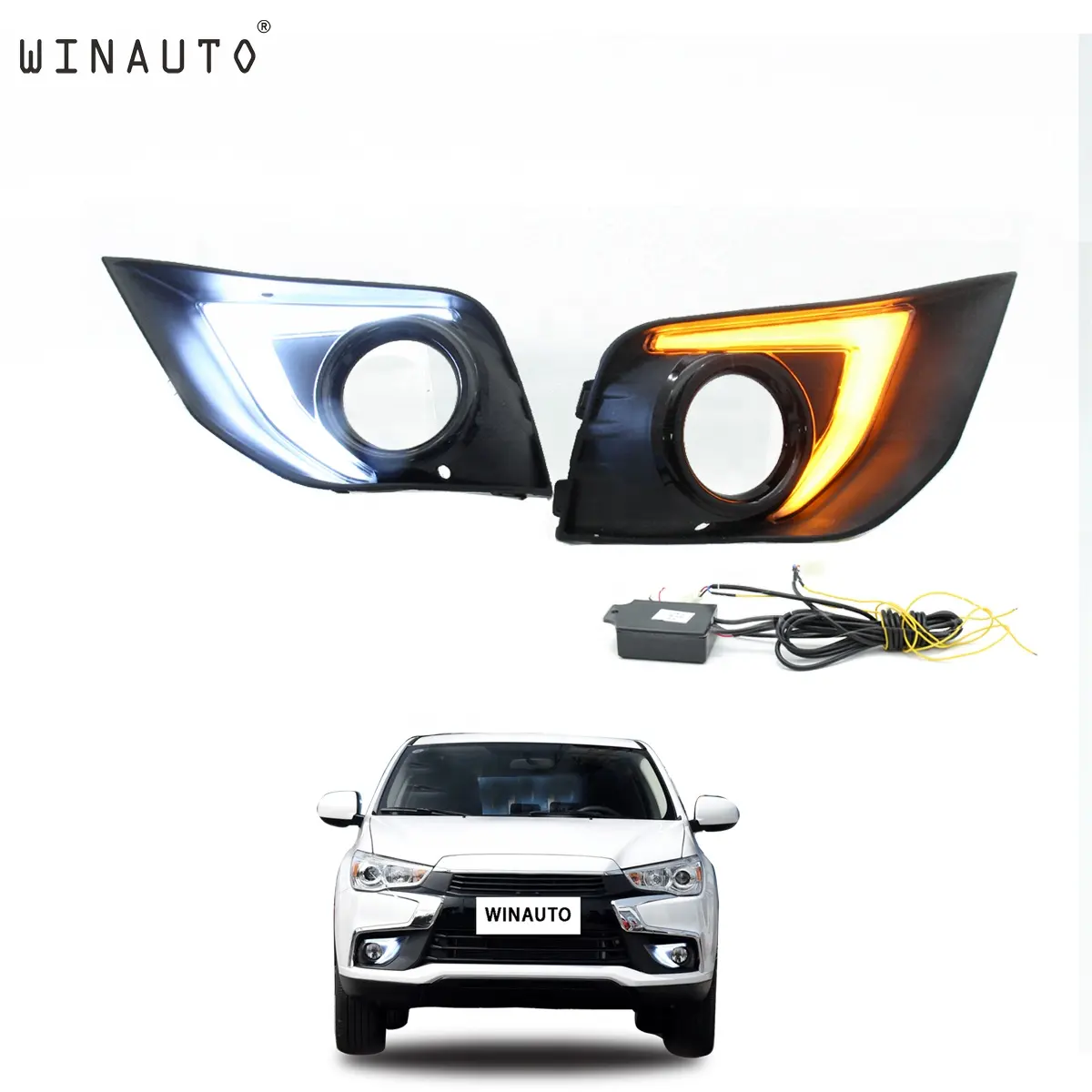 WINAUTO LED daytime Running front bumper fog Light DRL For Mitsubishi ASX Or Outlander Sport 2016 - 2017 yellow turn signal