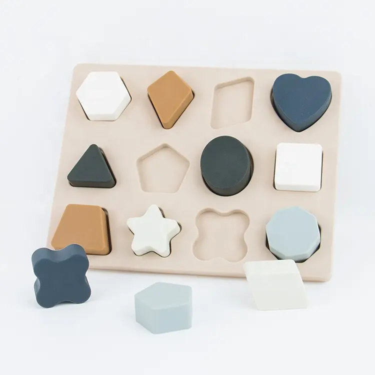 Mainan Pendidikan Bayi Gratis BPA Puzzle Geometri Silikon Permainan Prasekolah Mainan Montessori Grosir