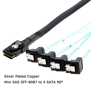 MINI SAS SFF-8087ไปยัง4 90 ° SATA ฮาร์ดดิสก์แบบแข็งคอมพิวเตอร์เซิร์ฟเวอร์ฮาร์ดดิสก์12Gbps สายข้อมูลบวกแกนทองแดงชุบเงิน - Product Image 6
