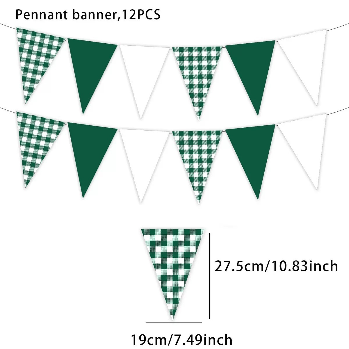 Banderines a cuadros con bloques de color verde - 12 unidades
