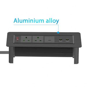 Liga de alumínio Motorizada Flip up Tabletop Soquete Multimedia 65W Tomada USB Com Switch <span class=keywords><strong>Data</strong></span> <span class=keywords><strong>Socket</strong></span> Box para Conference Desk