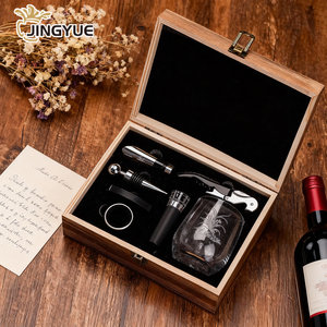 Rượu mở chai rượu vang Stopper phụ kiện và 14oz uống rượu vang đỏ stemless kính trong hộp quà tặng bằng gỗ cho đám cưới đính hôn - Product Image 1