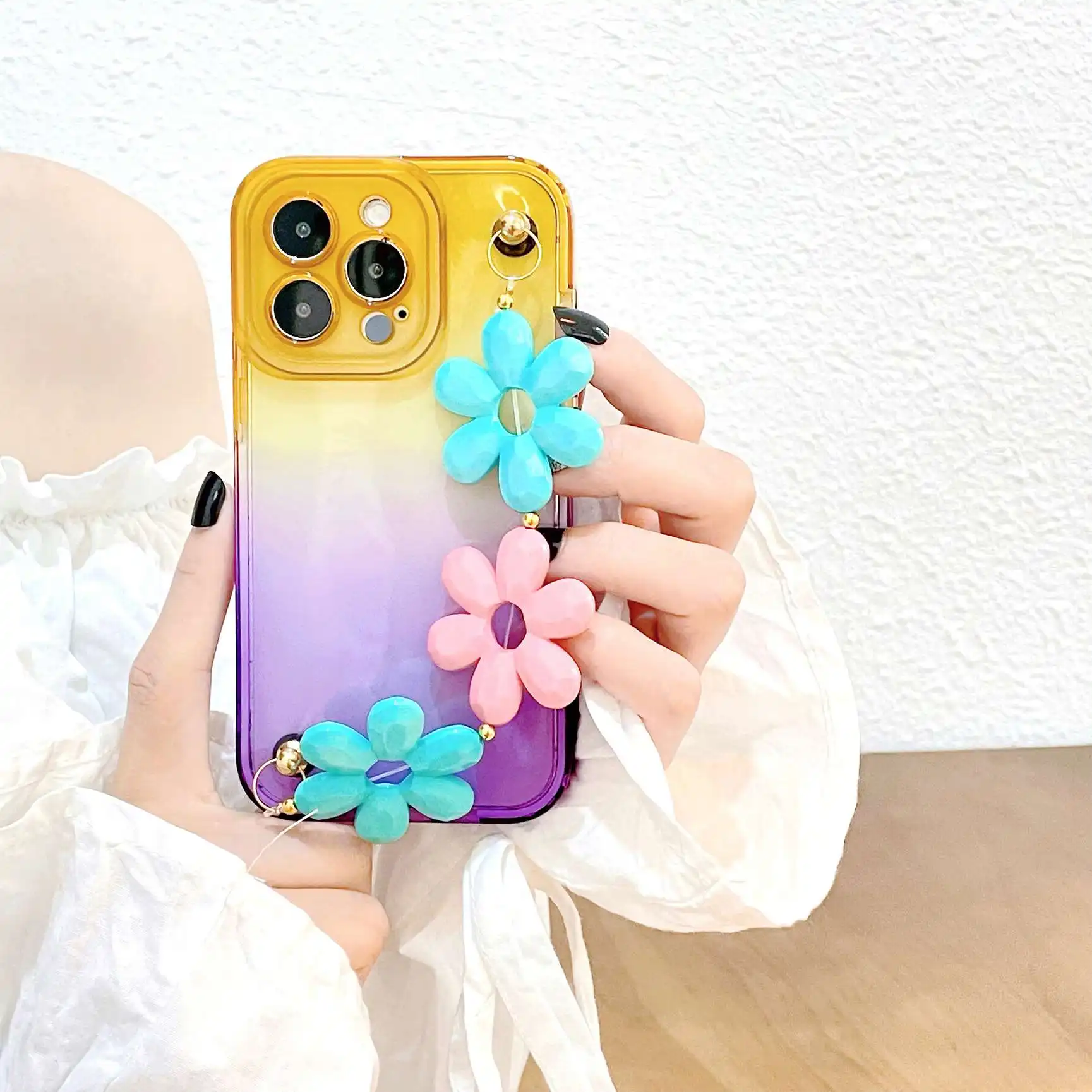 Милый 3D мультяшный Радужный Подсолнух силиконовый резиновый чехол для телефона для IPhone 13 Pro Max ТПУ мягкий чехол для камеры с цепью