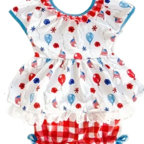プレオーダー7月4日夏かわいい女の子のシャツブルーミアショーツ卸売ブティック子供赤ちゃん女の子服衣装スタイル