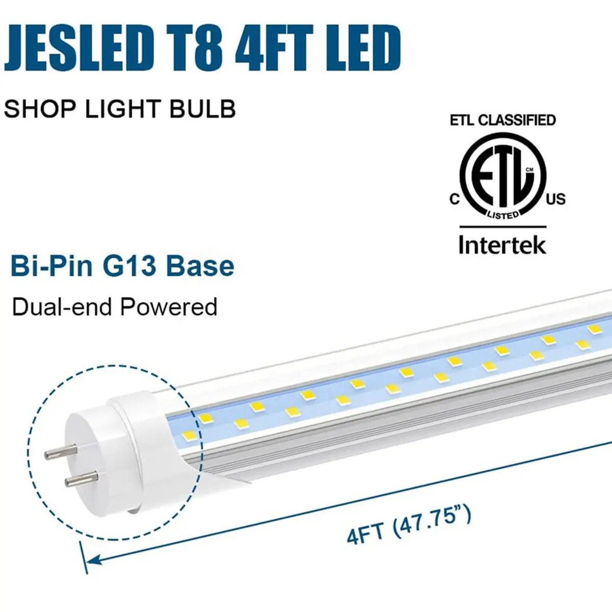 JESLED Tubo de luz LED T8 Lámpara de plástico de aluminio redonda 18W 24W 36W 2FT 3FT 4FT Fluorescente Reemplazar CE RoHS EMC ETL