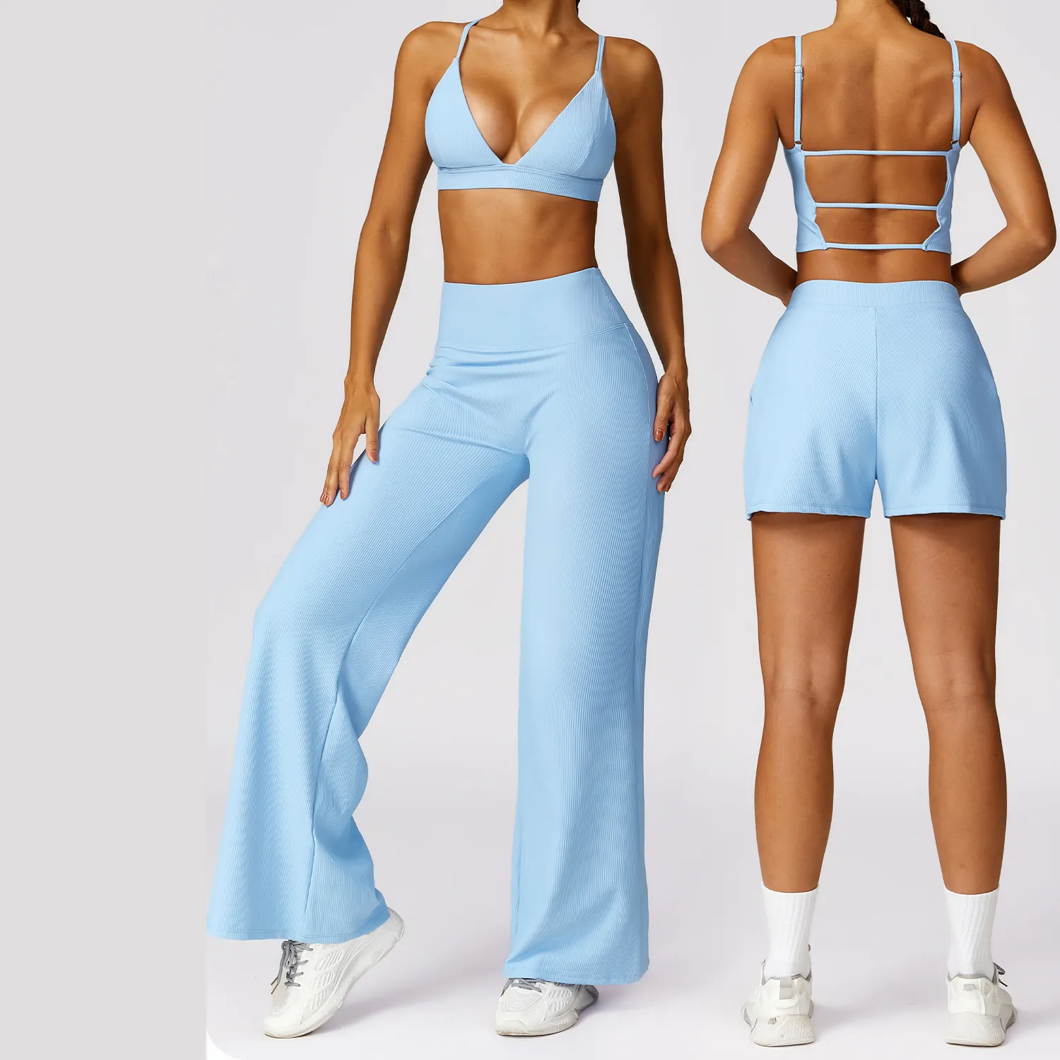 Ginásio Fitness Set Tummy Control Mulheres Desgaste Roupas de Moda 4 peça set sutiã colete shorts terno desgaste da ioga para as mulheres