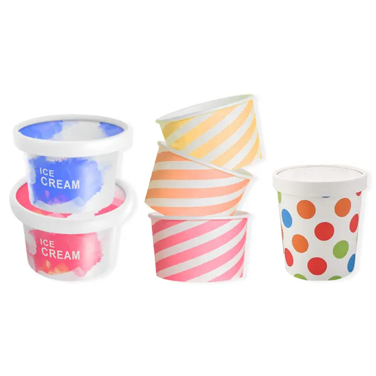 Papel de sorvete personalizado 4oz descartável, saco de plástico transparente para copos com colher com tampas dome