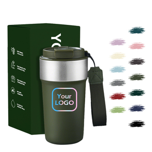 แก้วกาแฟสแตนเลสเก็บความร้อนความเย็น 510 มล. พร้อมโลโก้สั่งทำ แก้วน้ำสุญญากาศสองชั้น มีหูจับและเชือก - Product Image 1