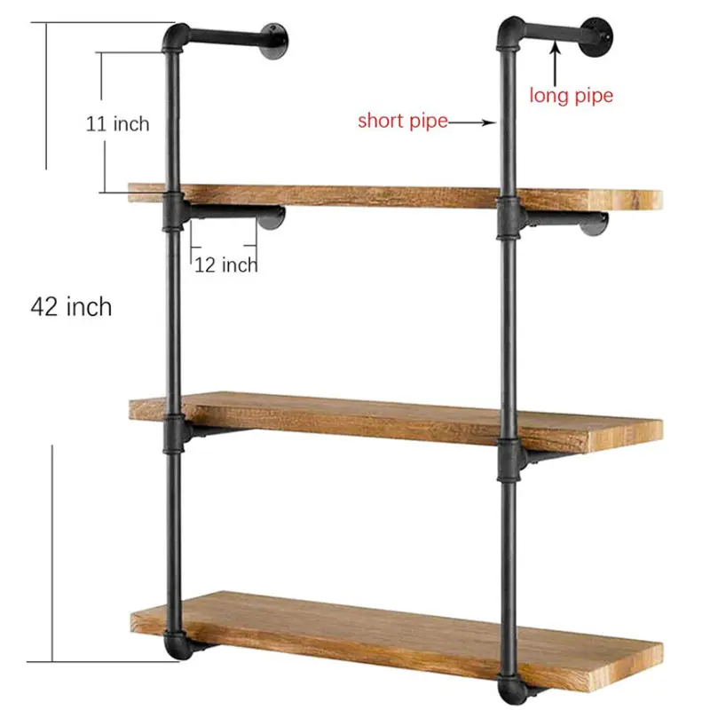 4 Tiers Stalen Plank Hoek Roestvrij Staal Opslag Badkamer Plank 4 Tier Rustieke Houten Wandmontage Drijvende Muur Planken