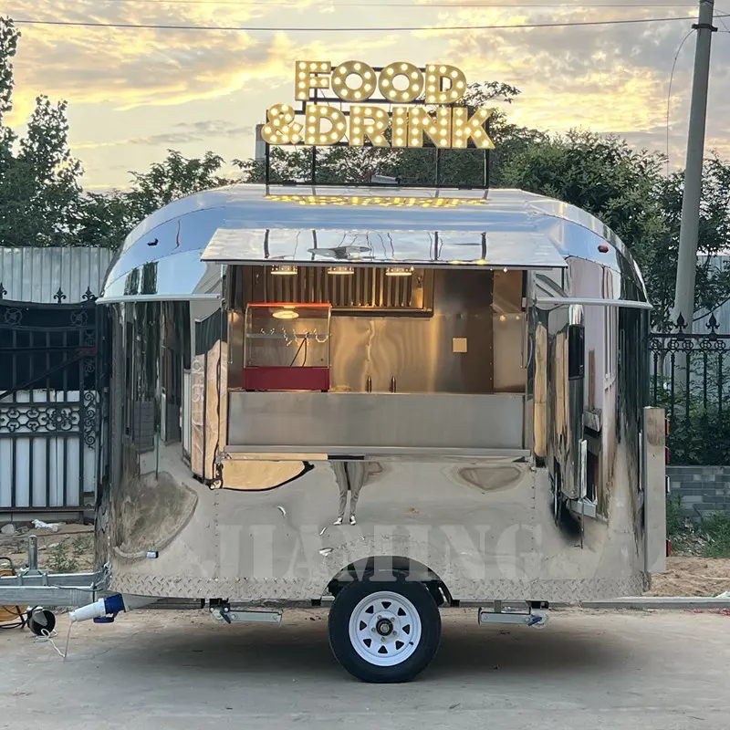 Airstream olhar mini carrinho de comida móvel com equipamentos de cozimento/cachorro-quente pizza sorvete campista quiosque reboque