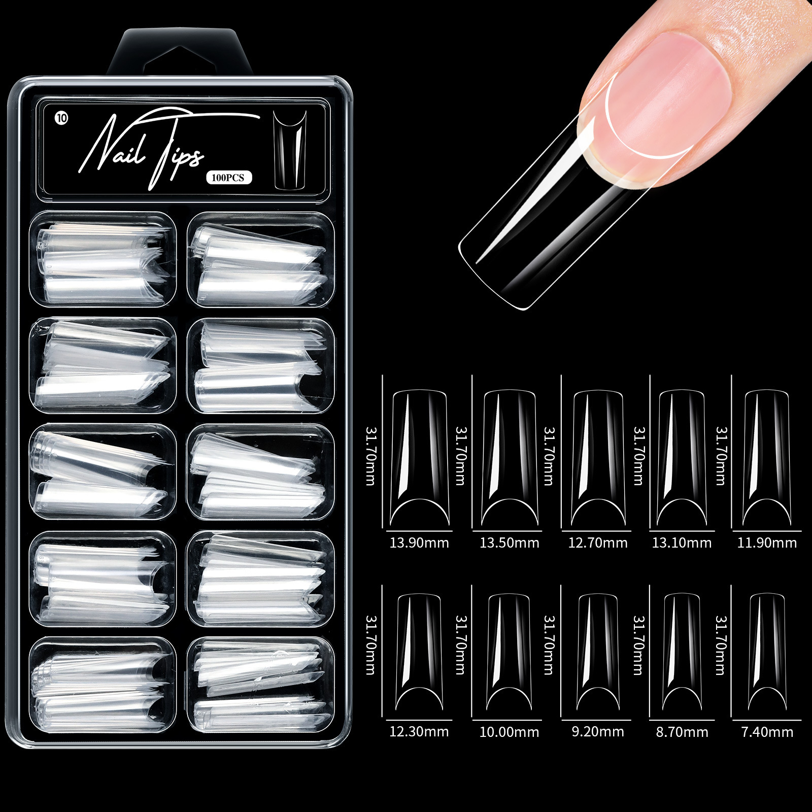 100 pcs blister pack nail tips-size 10