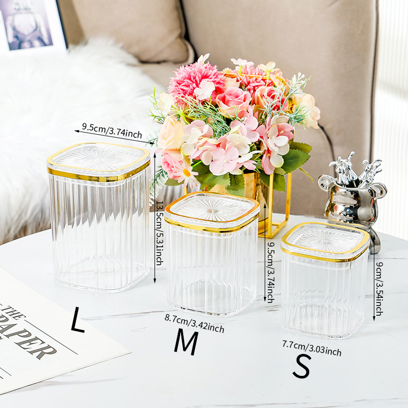 Transparent square jar SML3 jar with gold trim