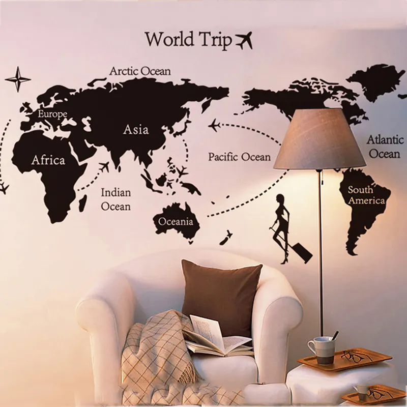 Rimovibile in pvc home decor world map wall sticker