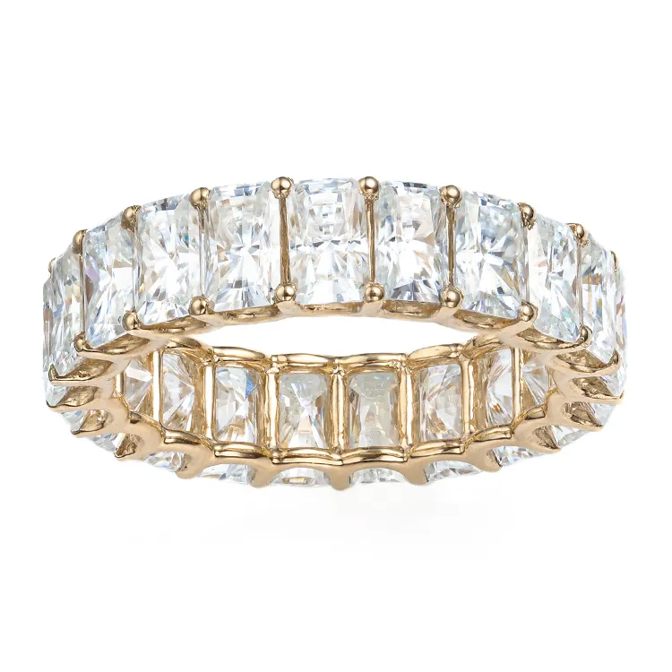 Anel de luxo com corte radiante, venda quente, anel de ouro banhado a ouro, prata, cor d, vvs1, moissanites