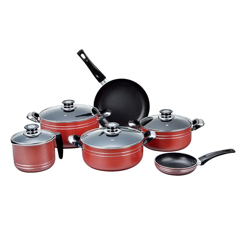 Aluminium Pots Cookware Set Red 6pcs Kitchen Forged Set Non-stick Cookware Pan Pot Set