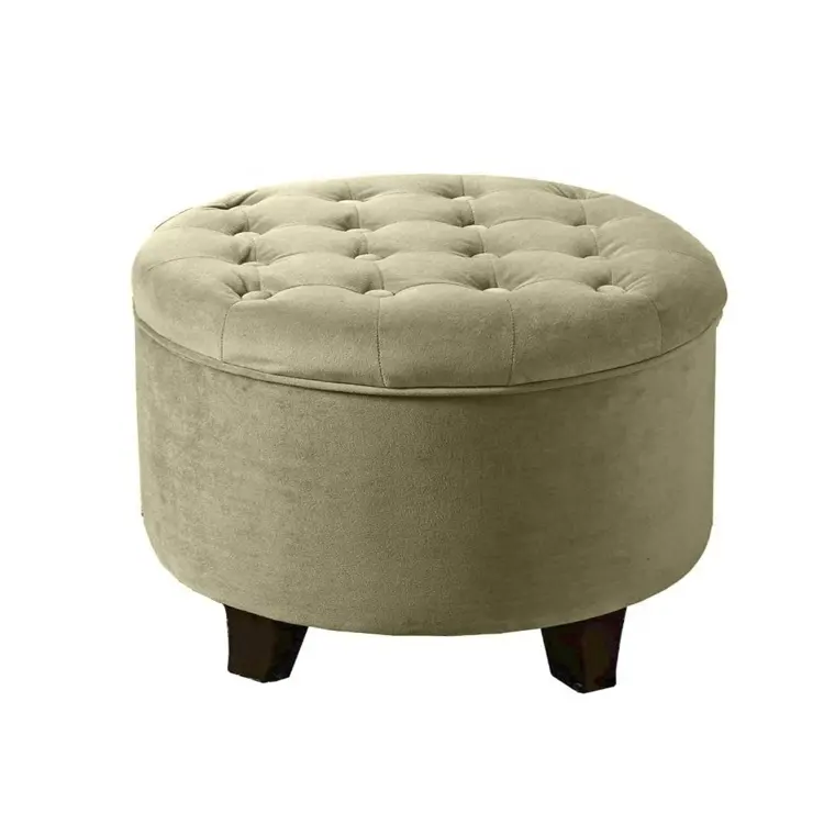 Velvet Button Tufted Round Storage Ottoman with Removable Lid Tan ottoman bench storage