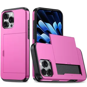 新款纯色手机壳IP16/15滑盖卡座外壳防震防摔钱包手机后盖 - Product Image 4