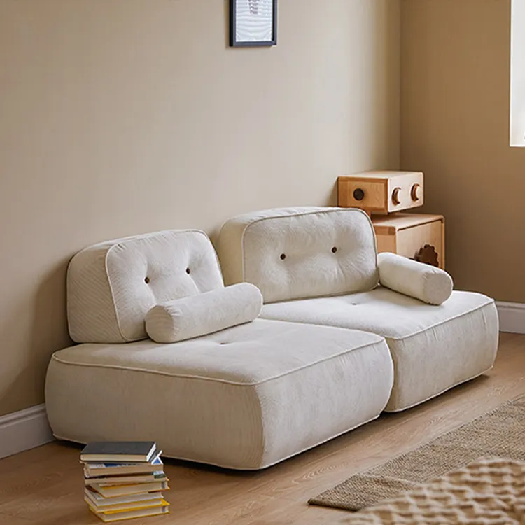 Sofá-cama modular de veludo cotelê branco para sala de estar, sofá-cama modular pequeno e confortável em forma de cubo nórdico familiar