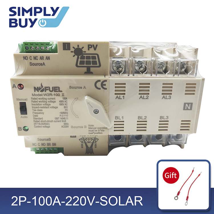 NOFUEL PV Solar Automatic Transfer Switch 4P 100A 220V Solar To Grid Dual Power