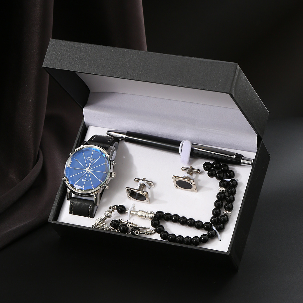 m02 black-5 piece set-watch beads-pen cufflinks-wooden gift box