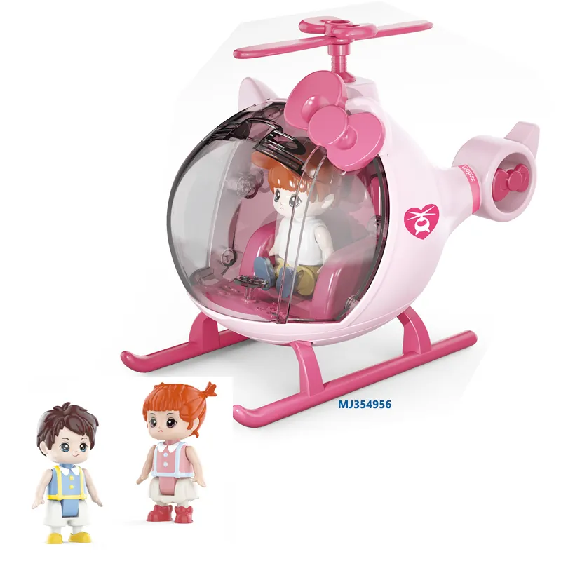 Jouets en plastique de dessin animé pour enfants, jouets d'éducation préscolaire, ensemble de jeu de simulation, hélicoptère coulissant avec figurines d'action pour enfants