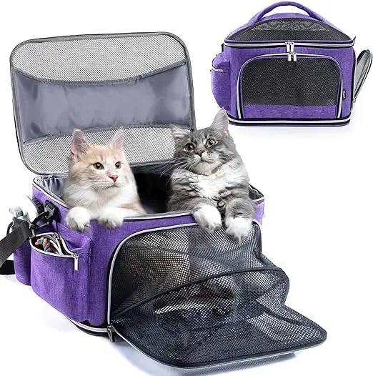 बड़ी बिल्ली वाहक नरम 2 बिल्लियों के लिए पालतू वाहक छोटे कुत्तों के लिए बंधनेवाला बिल्ली यात्रा परिवहन वाहक नरम
