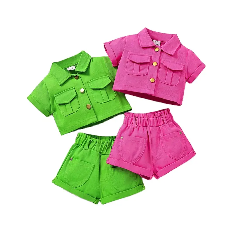 데님 바지 티셔츠 청바지 정장 릴 소녀 짧은 세트 유아 여름 의상 아기 옷 소녀 작은 2 조각 의류