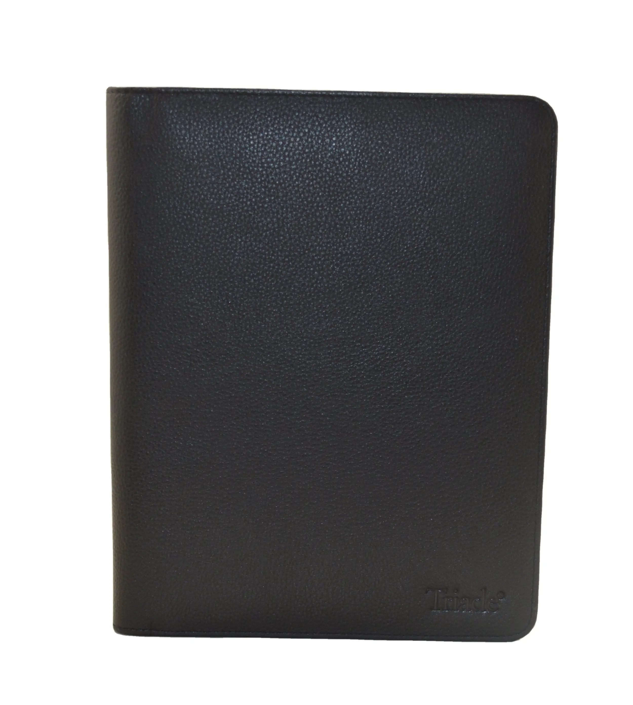 Carpeta de cuero para archivos ecológica, portafolio de cuero negro con soporte para tarjetas con nombre