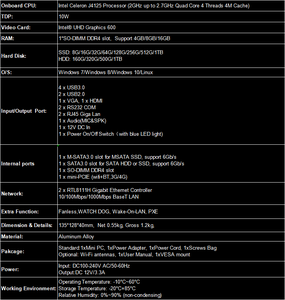 Intel Celeron J4125คอมพิวเตอร์ขนาดเล็กคอมพิวเตอร์ขนาดเล็กสำหรับงานอุตสาหกรรมระบบนาโนไร้พัดลมคอม3G/4G 2HD จากโรงงาน - Product Image 6