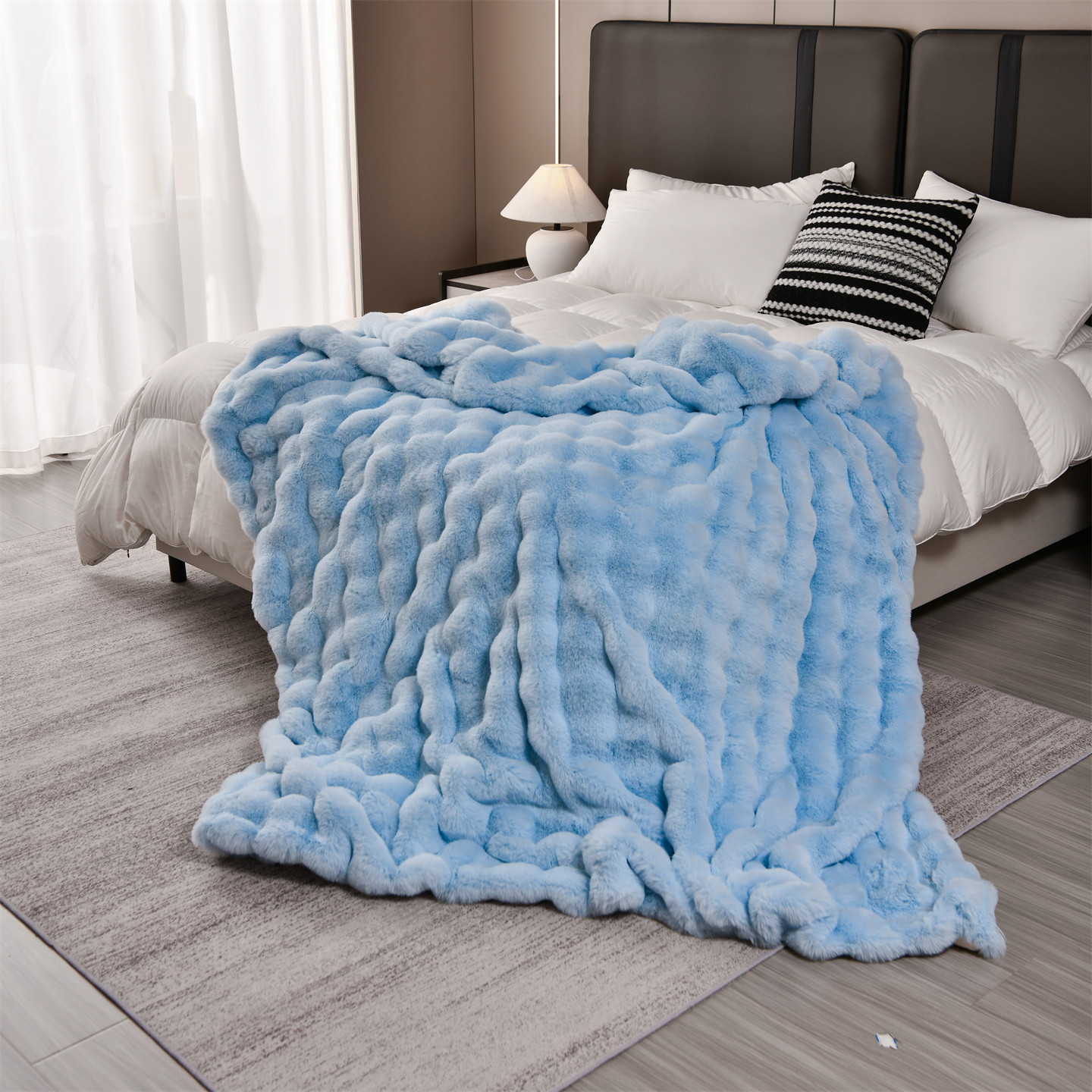 peluche de piel de conejo de alta gama-azul cielo