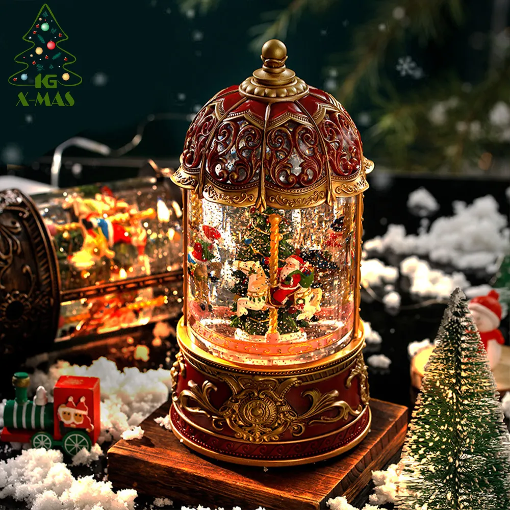 KG Xmas Gifts Sublimated Adornos de Navidad Clássica Giratória Trojan Snowing Musical Box Crystal Ball Christmas Decoration