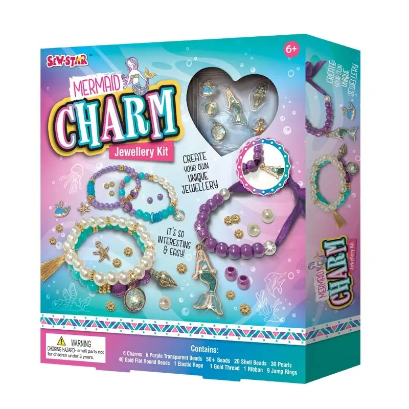 Enfant meilleur cadeau bricolage jouets ensemble pendentif à breloque collier pied artisanat kit arts et artisanat sirène bijoux perle bracelet pour enfants