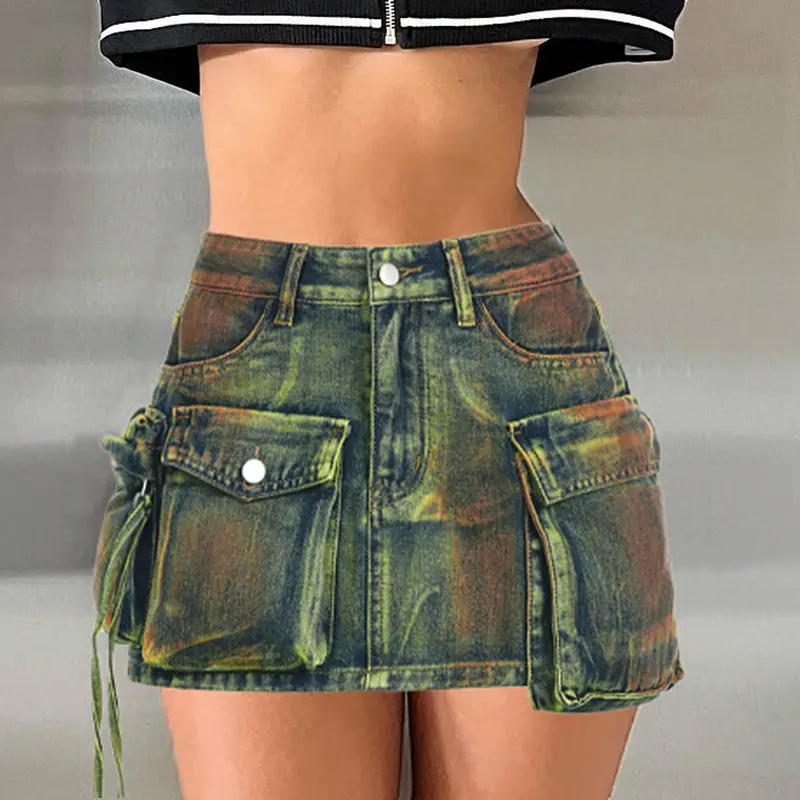 Moda bolsillos irregulares Cargo Falda vaquera verano 2023 ropa de mujer Sexy Baggy Streetwear mujeres Jean faldas