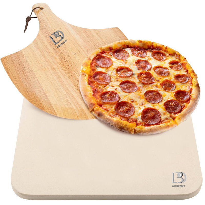 khaki 2 pieces rounded baking plate-oak shovel set