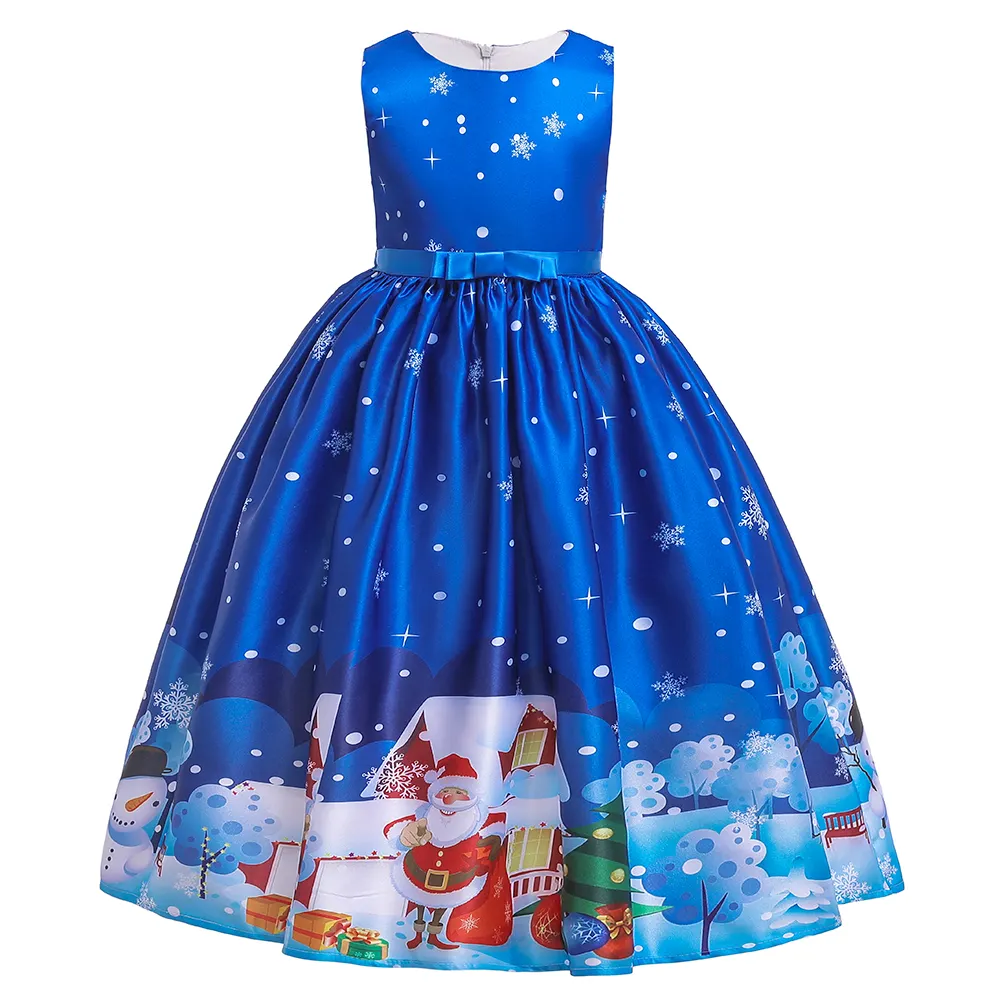 Дешевая зимняя праздничная одежда с коротким рукавом, рождественское платье для девочек, костюм с принтом Санта-Клауса, SD051