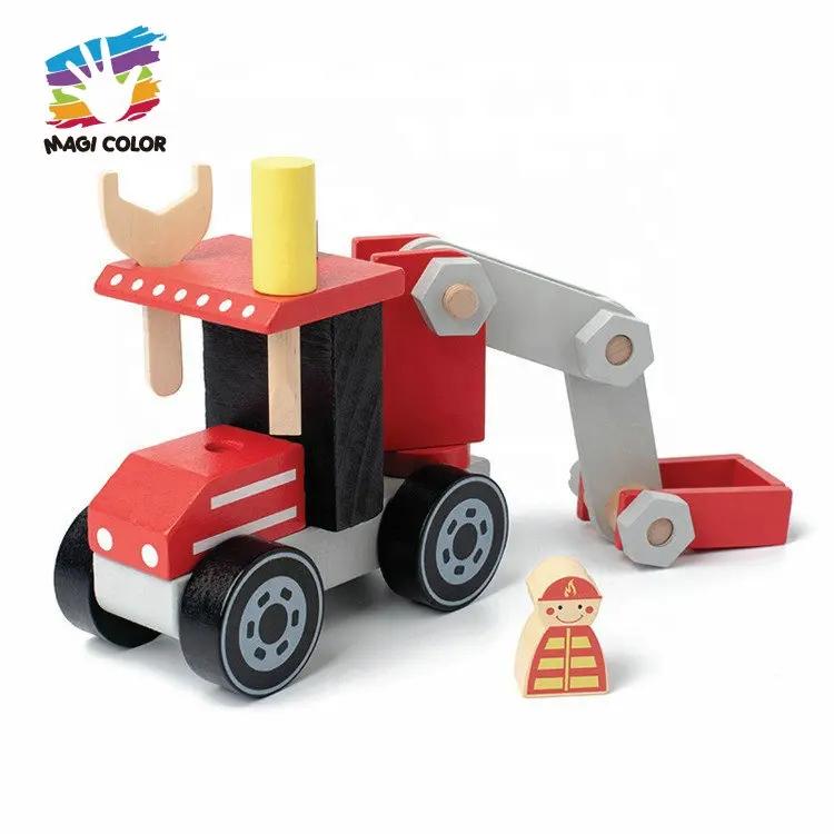子供のためのホット販売教育スクリューナットアセンブリ木製消防車のおもちゃW04A598