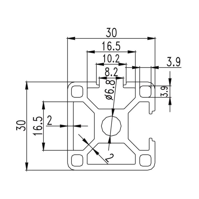 MV-8-3030 F Profil d'extrusion en alliage d'aluminium le plus vendu 6030 Le prix d'usine du profil en T comprend le poinçonnage de soudage de coupe de flexion