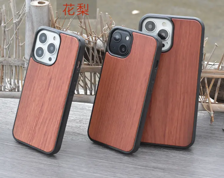 Wholesale Real Wood Back Case for iPhone 15 14 13 Cherry Bamboo Walnut Bamboo Wooden Hard Phone Case for iPhone 12/13/14 Pro Max