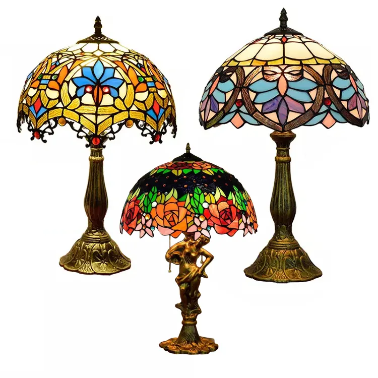 Schlafzimmer Lampe Tisch lampe nordische antike Luxus Glasmalerei Beleuchtung Vintage Nacht Nacht dekoration Licht Tisch lampe