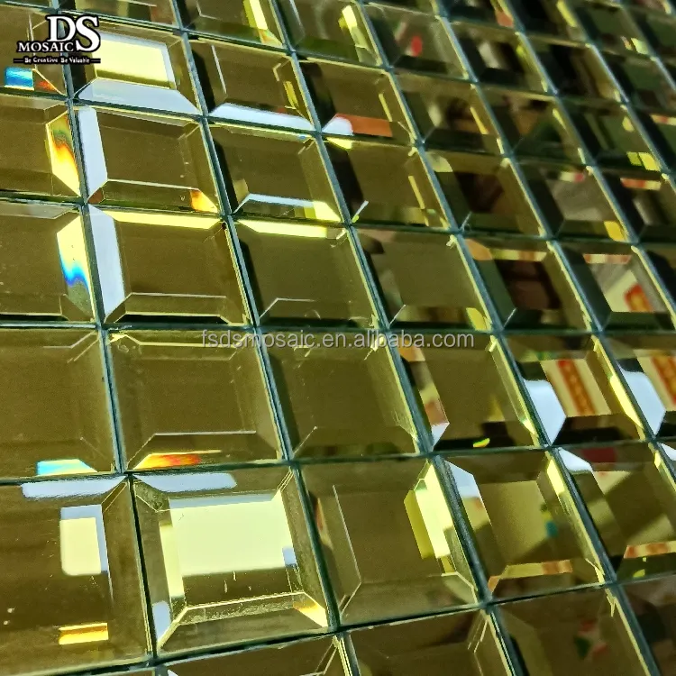 Neu Golden Abgeschrägte Reflexion Diamant Facettierte Fliesen Dekorative Küche Badezimmer Wohnzimmer Spiegel Glas Mosaik Wandfliesen