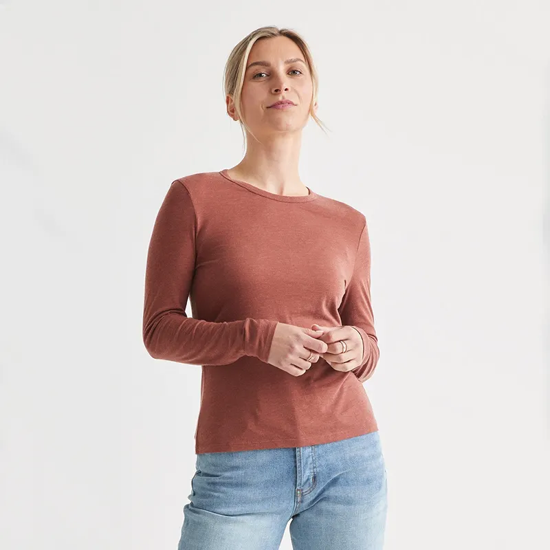 T-shirt à manches longues en viscose de bambou à col rond pour femmes de haute qualité avec des tissus en viscose de bambou soyeux et respirants