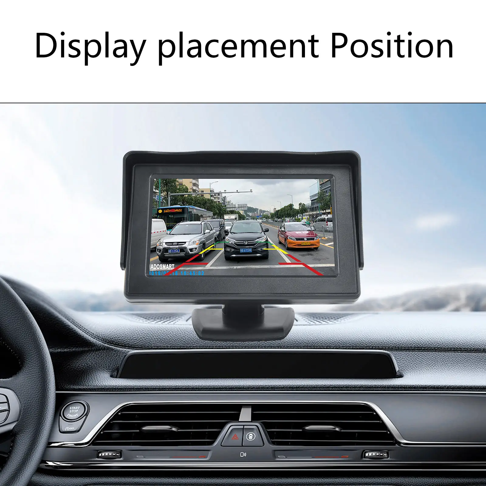 شاشة لوحة القيادة 4.3 بوصة بشاشة مراقبة بتقنية IPS مع مدخلين فيديو لشاشة الرؤية الخلفية للسيارة للرؤية الخلفية والاحتياط بكاميرا للرؤية العكسية
