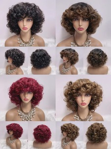 RG1510フリーパーツナチュラルヘアスタイルマシンウィッグレースなし100% バージン人毛ショートバングルーズウィッグ黒人女性用