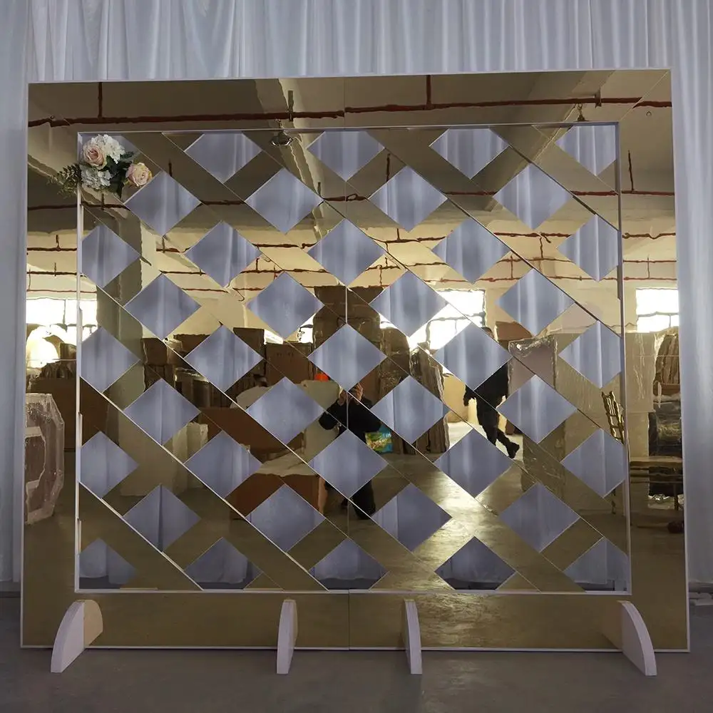 Luxury Rectangular Gold Cross Net Wedding Event Acrylic Stage Backdrop Stands Party Display Stage for Wedding Decorations