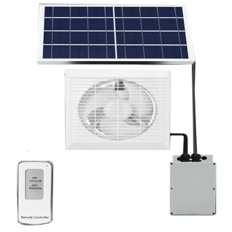 OEM 2023 nouvelle télécommande solaire ventilateurs d'extraction système puissance panneau solaire ventilateur de ventilation pour serre entrepôt grenier